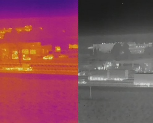 zdjęcia termowizyjne samochodów i stacji paliwowej, wykonane dronem
