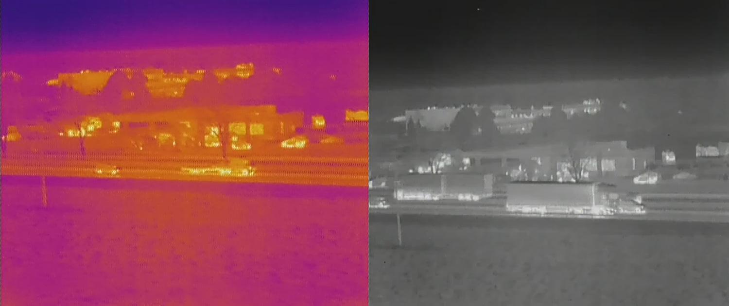 zdjęcia termowizyjne samochodów i stacji paliwowej, wykonane dronem